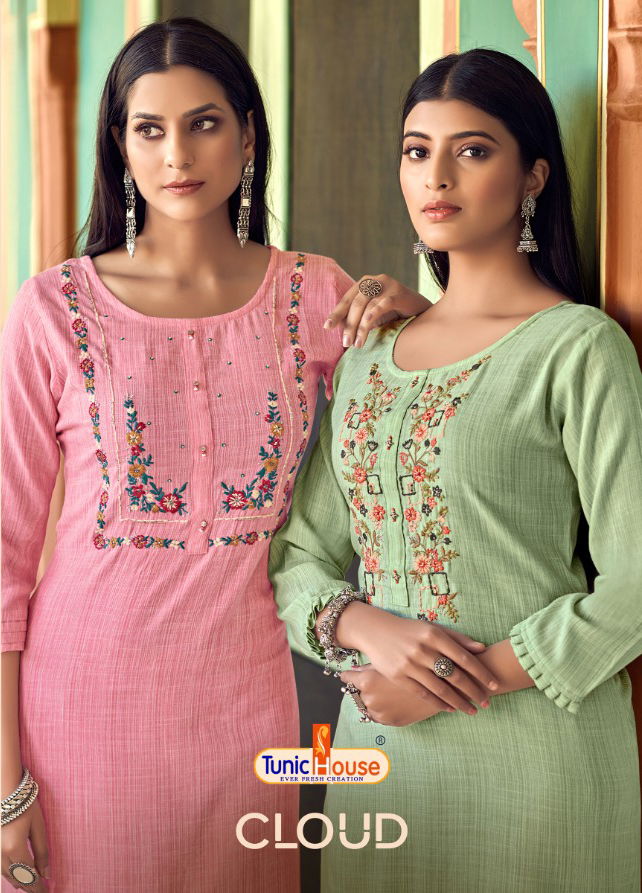 Tunic House Cloud Ethnic Wear Rayon Embroidery Design Kurti Collection